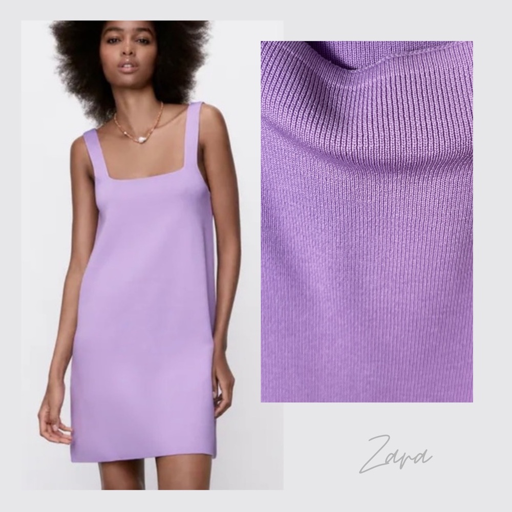 Zara Lilac Knit Square Neck Shift Dress – Size S, NWOT